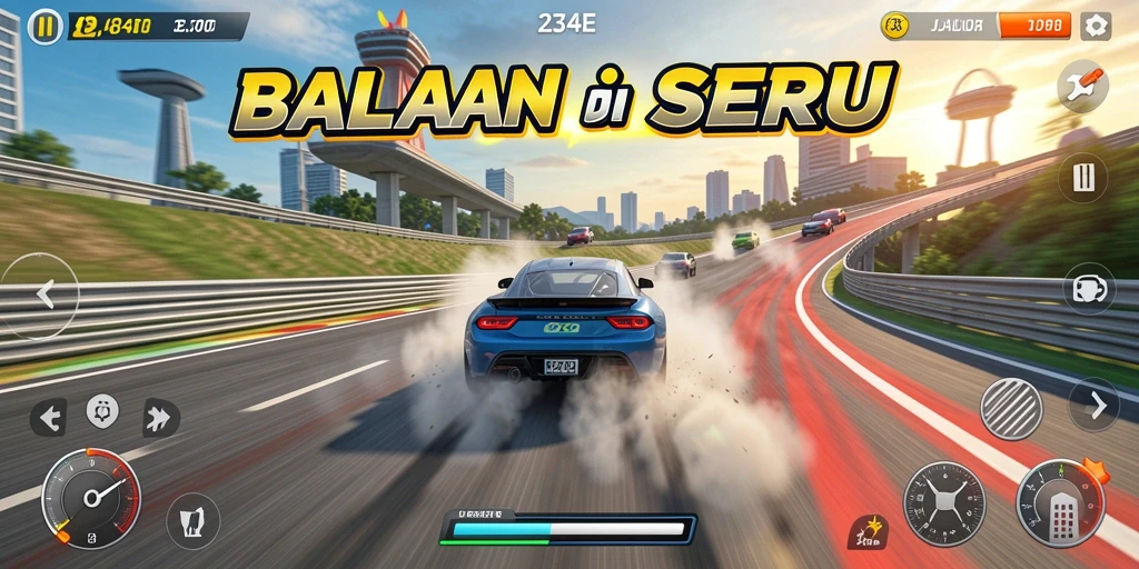 Screenshot gameplay 234E menampilkan balapan yang mendebarkan.