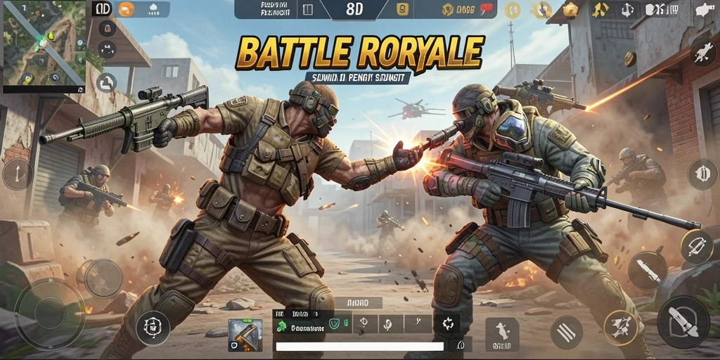 Screenshot 8ID menampilkan aksi menegangkan dari pertempuran Battle Royale.