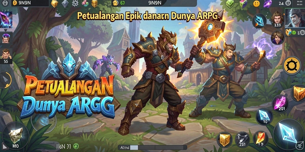 Gameplay 9N9N menampilkan pertarungan epik dalam dunia fantasi.