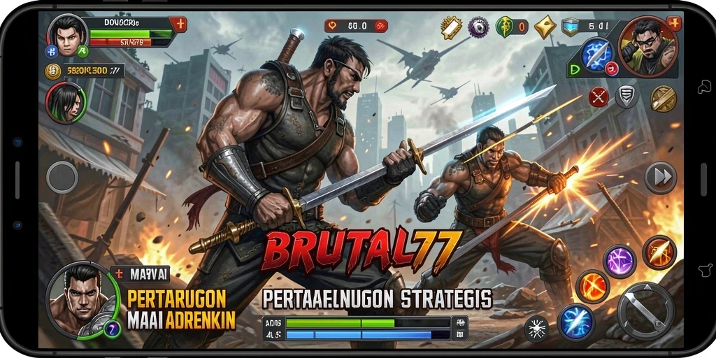Tampilan gameplay BRUTAL77 dengan aksi pertarungan yang mendebarkan.