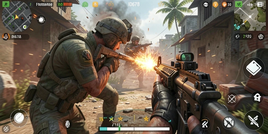 Tampilan gameplay menegangkan di ID678 dengan aksi FPS intens.