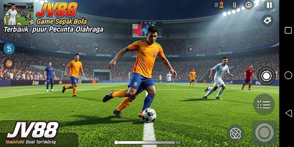 Tangkapan layar utama JV88 menampilkan aksi sepak bola yang mendebarkan.