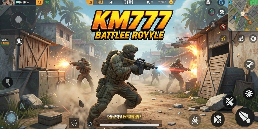 Gameplay intens KM777 di medan pertempuran Battle Royale.