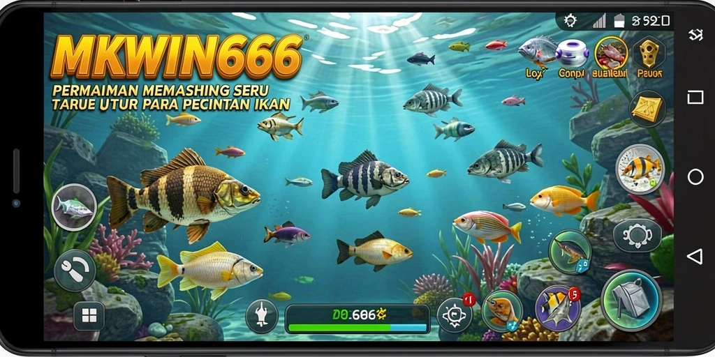 Screenshot gameplay MKWIN666 yang menunjukkan aktivitas memancing yang seru.