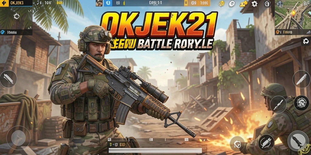 Screenshot gameplay OKJEK21 yang menegangkan dalam pertarungan Battle Royale.