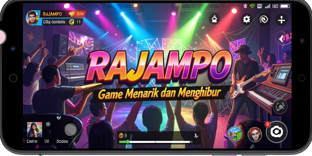 Tampilan gameplay RAJAMPO yang seru dan interaktif dengan musik.