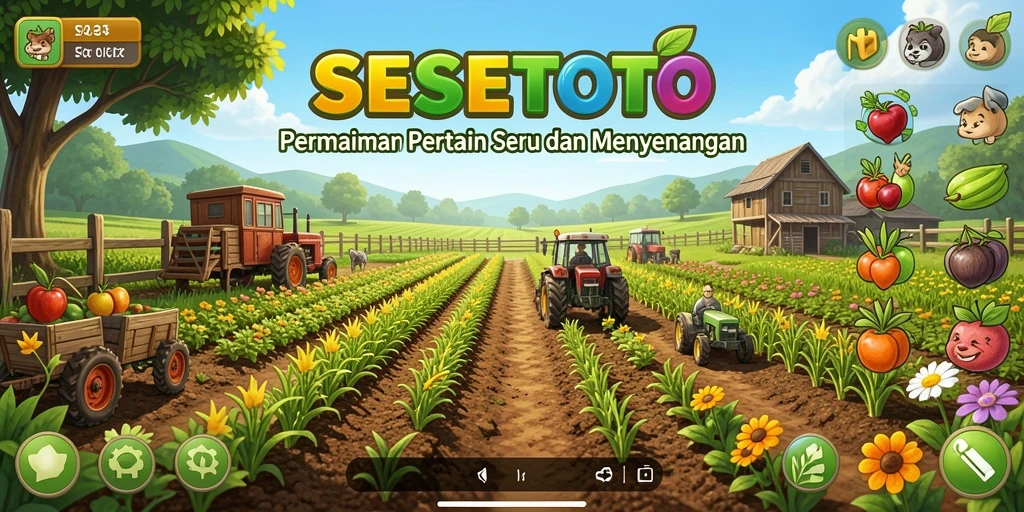 Tampilan gameplay SESETOTO dengan suasana pertanian yang cerah dan interaktif.